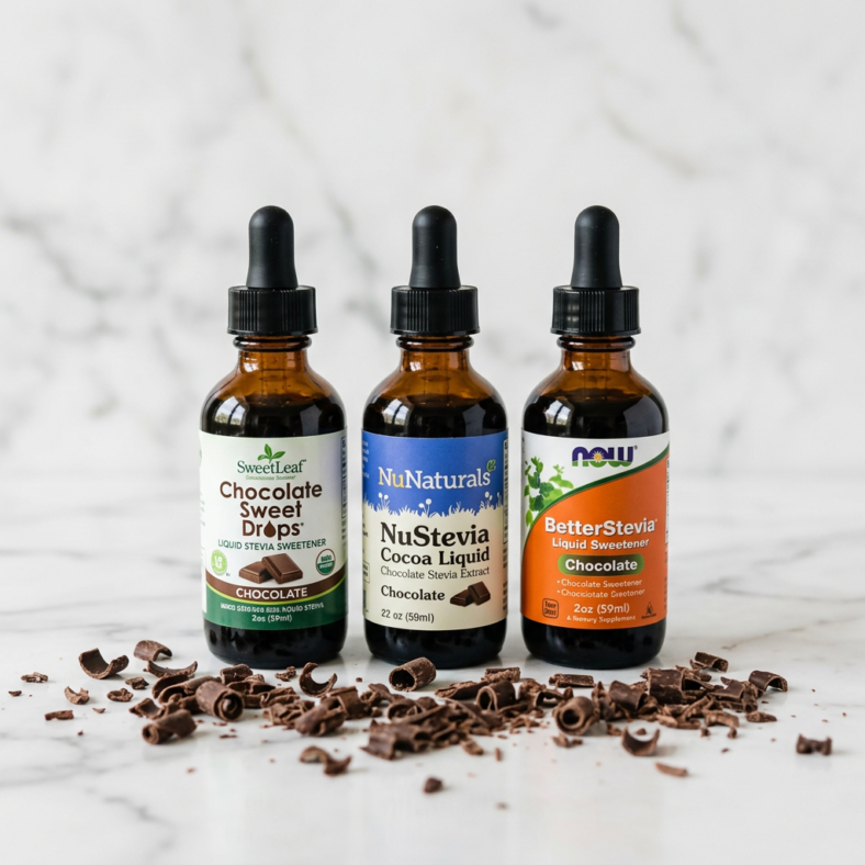 Chocolate Stevia Drops Face-Off: SweetLeaf vs. NuNaturals vs. Now Foods — hero