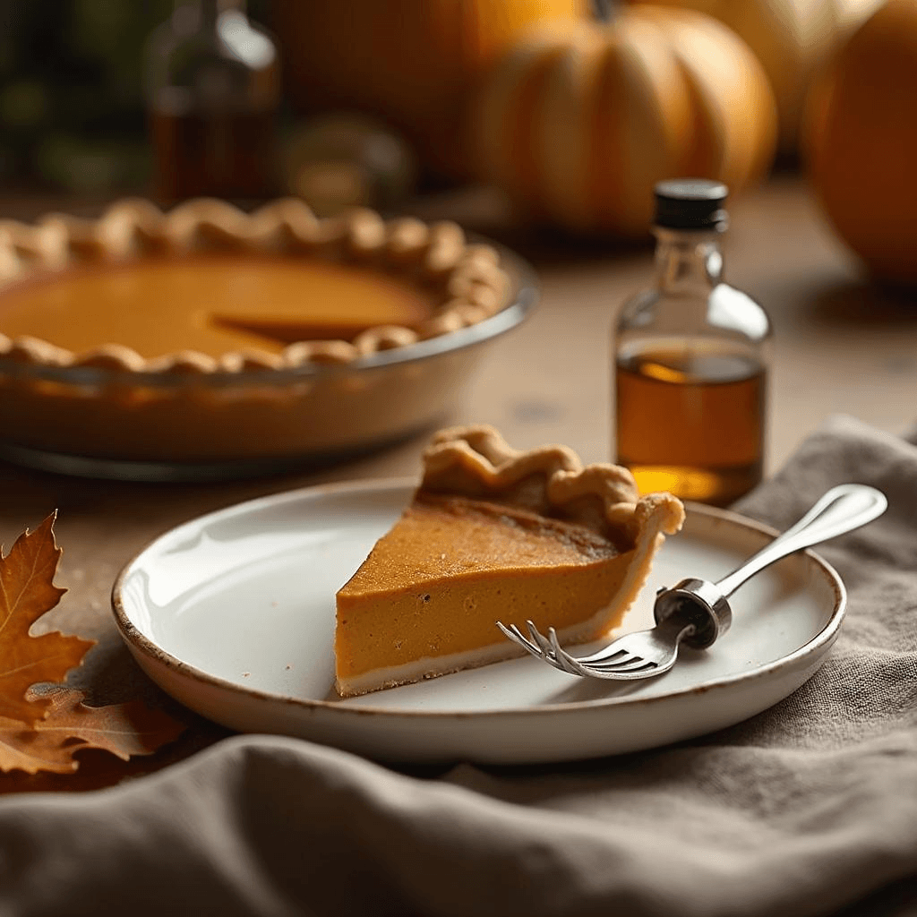 Sugar-free Thanksgiving pumpkin pie made with liquid stevia drops on a rustic holiday table
